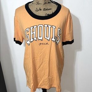 PINK Victoria's Secret Orange Halloween Glow in the Dark Tee with Black Trim